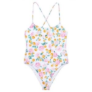 New! Victoria’s Secret lemon floral print strappy one piece swimsuit 3545